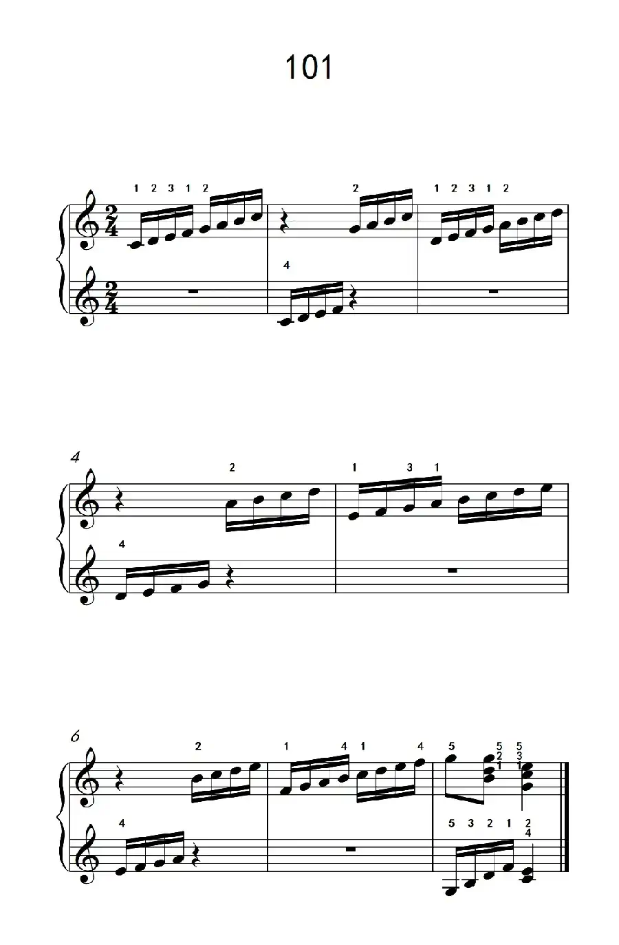 两手交替或交错弹奏的练习 101(儿童钢琴手指练习 2)