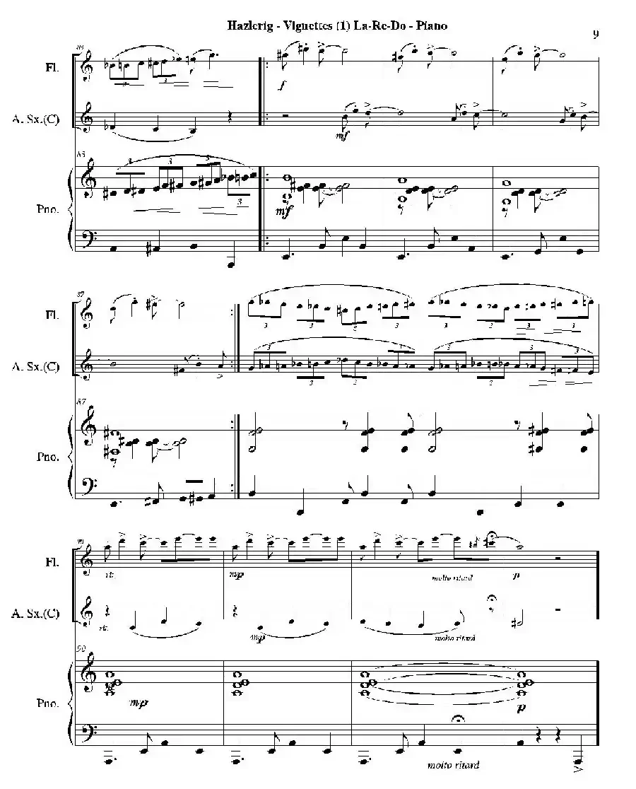 Three jazz vignettes(第一乐章)(三重奏钢琴分谱)