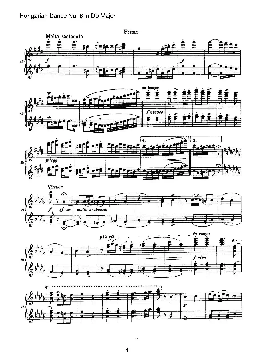 Hungarian Dance for four hands No 6 in Db Major