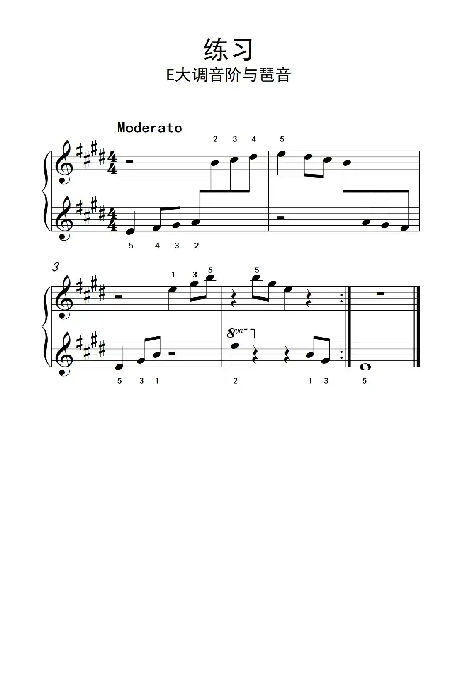练习 E大调音阶与琶音（约翰·汤普森 成人钢琴教程 第一册）