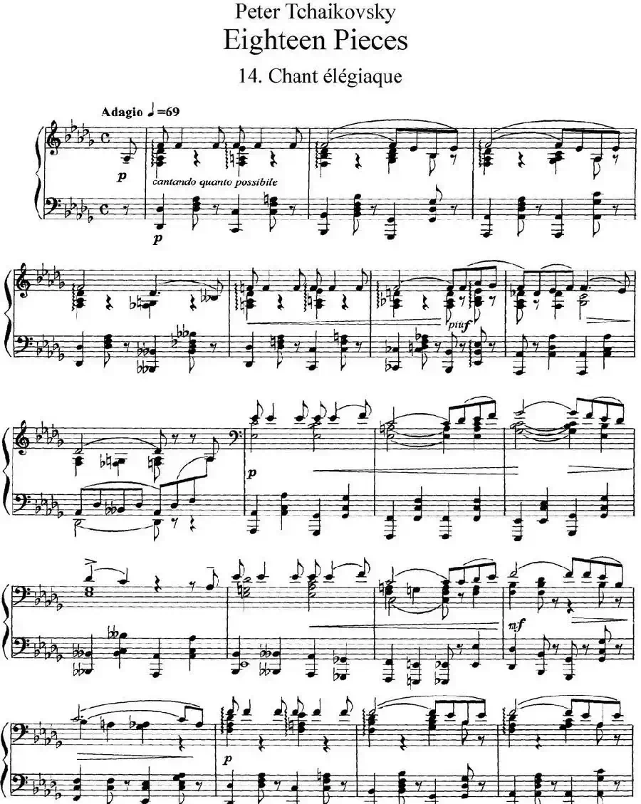 柴可夫斯基18首钢琴小品Op.72（14.Chant elegiaque）