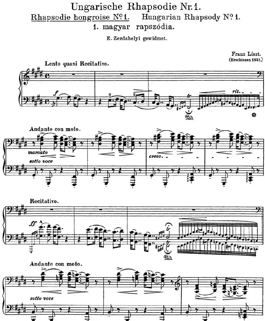 李斯特 匈牙利狂想曲 Hungarian Rhapsodies S.244 No.1