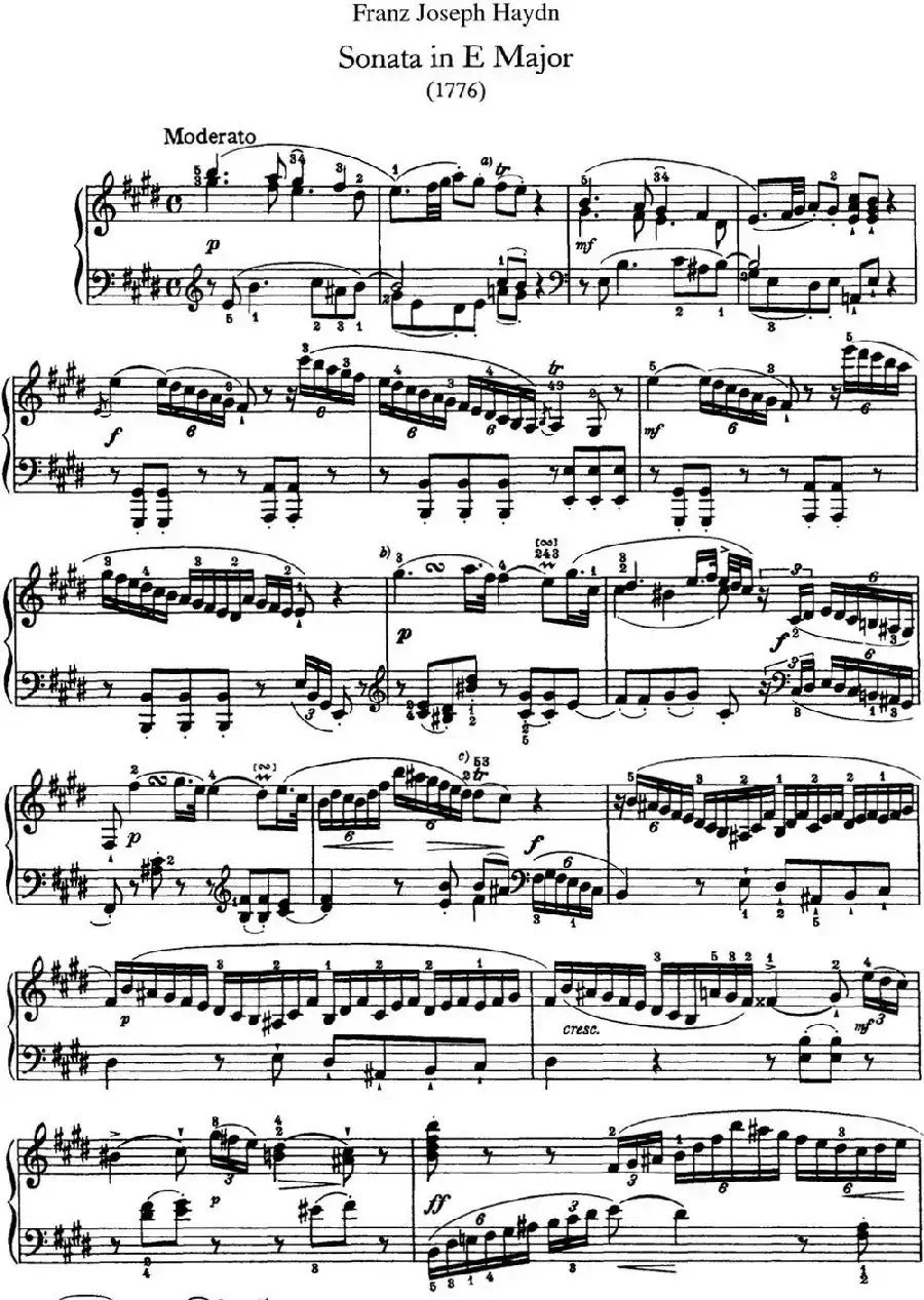海顿 钢琴奏鸣曲 Hob XVI 31 in E major