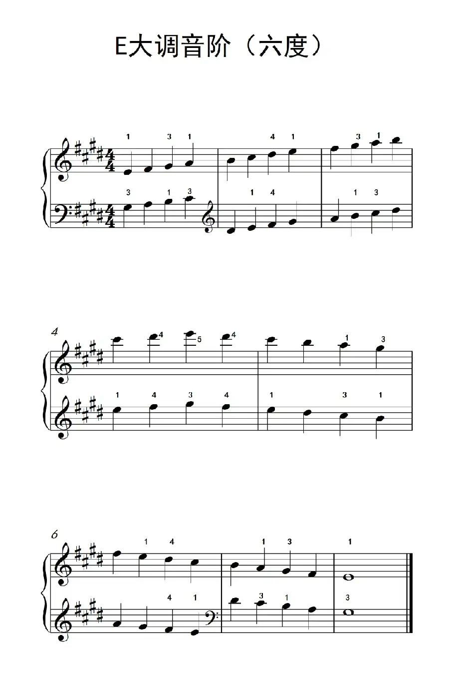 E大调音阶(六度)(孩子们的钢琴音阶、和弦与琶音 2)