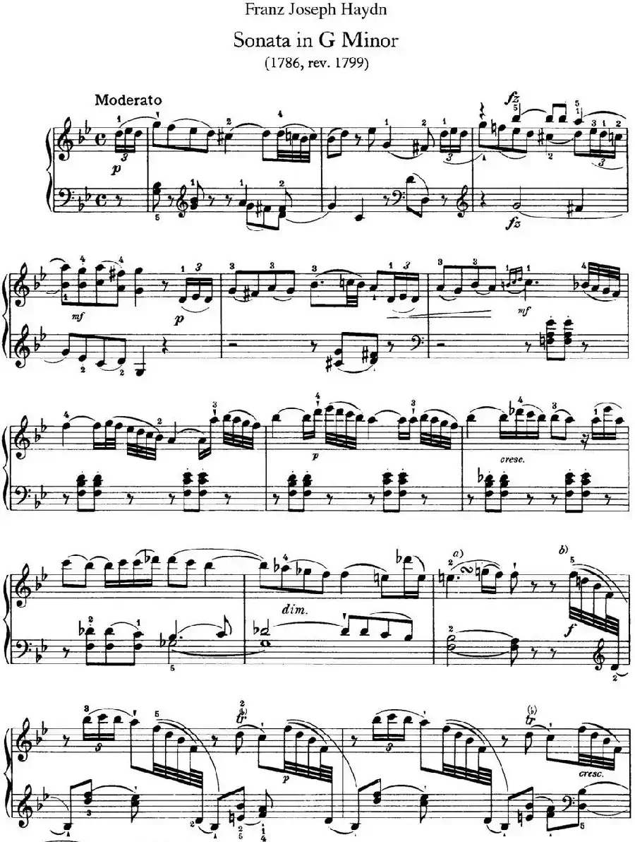 海顿 钢琴奏鸣曲 Hob XVI 44 in G minor