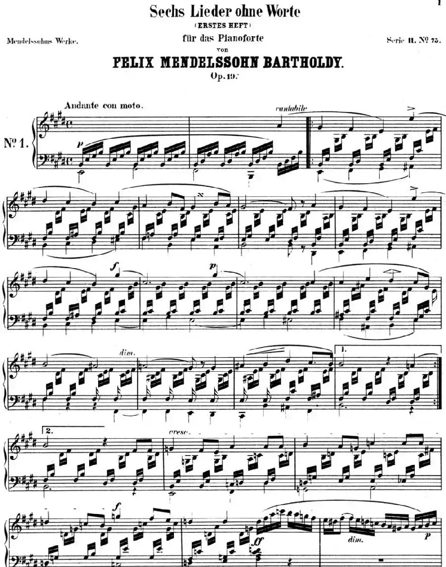 门德尔松无词歌Op.19（NO.1）