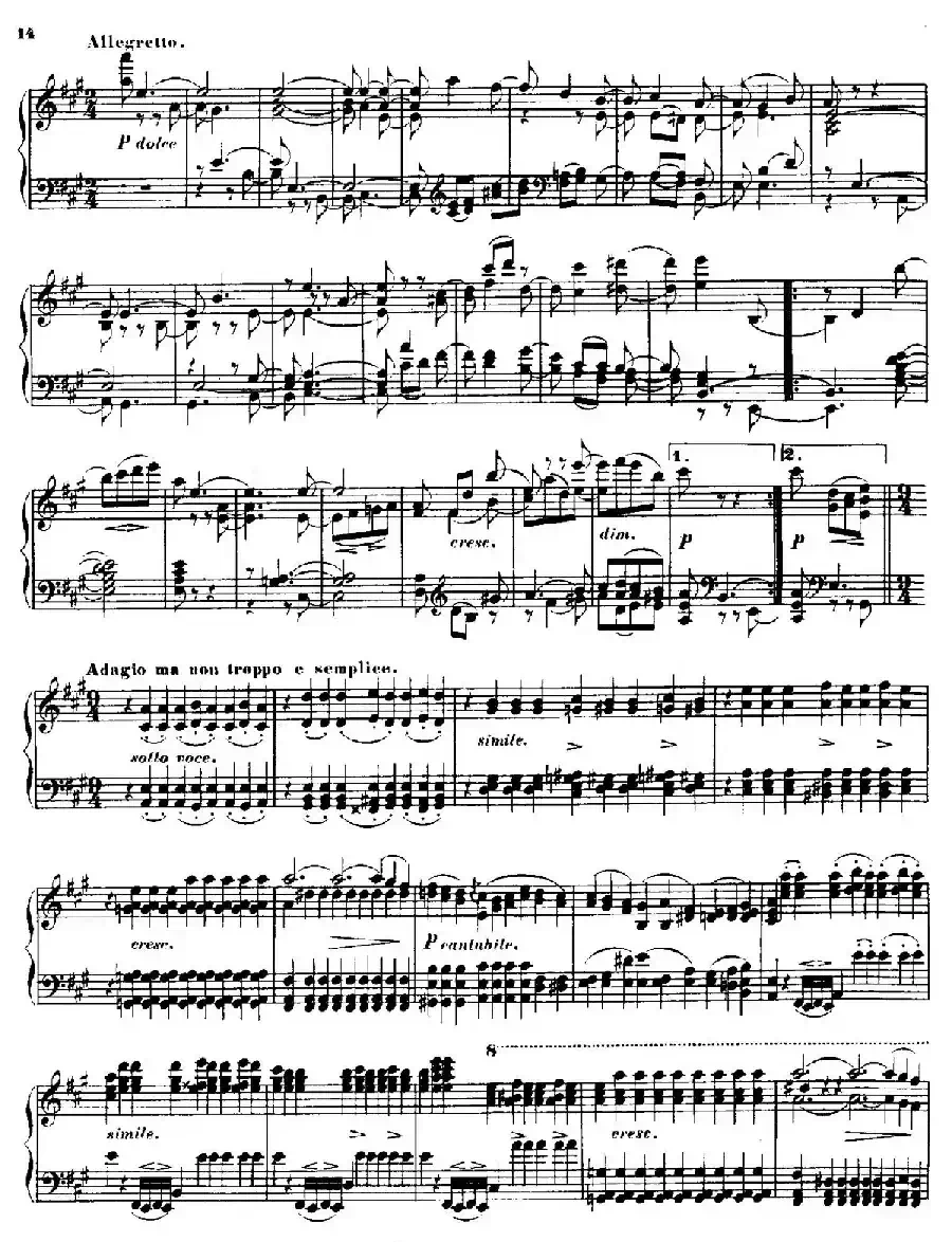 Quartet No.14（升c小调第十四弦乐四重奏钢琴版）