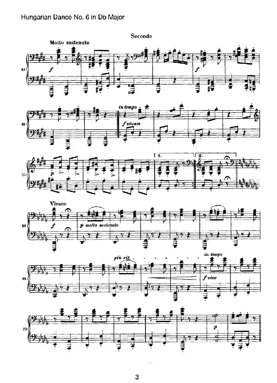 Hungarian Dance for four hands No 6 in Db Major