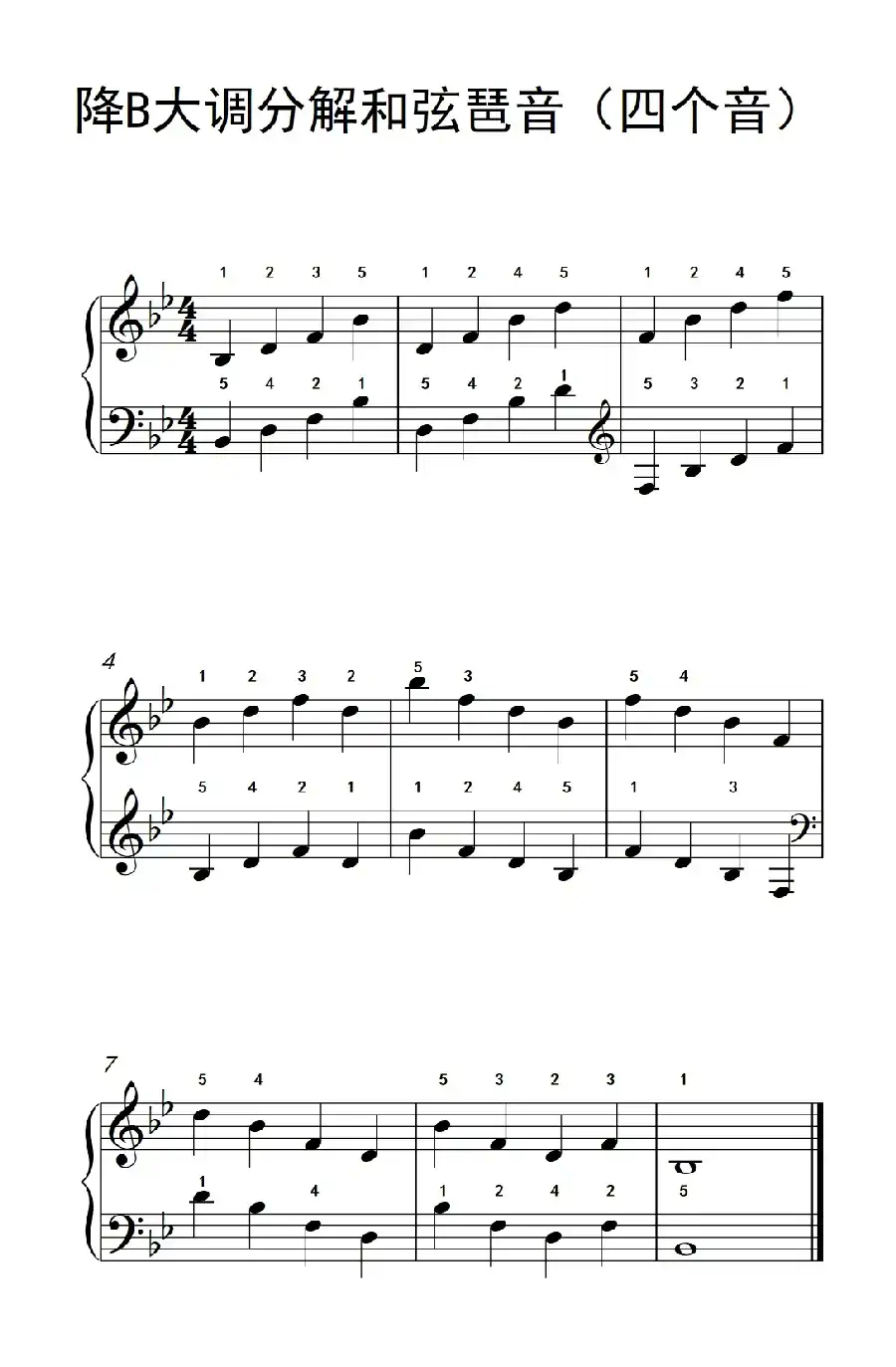 降B大调分解和弦琶音（四个音）（儿童钢琴练习曲）