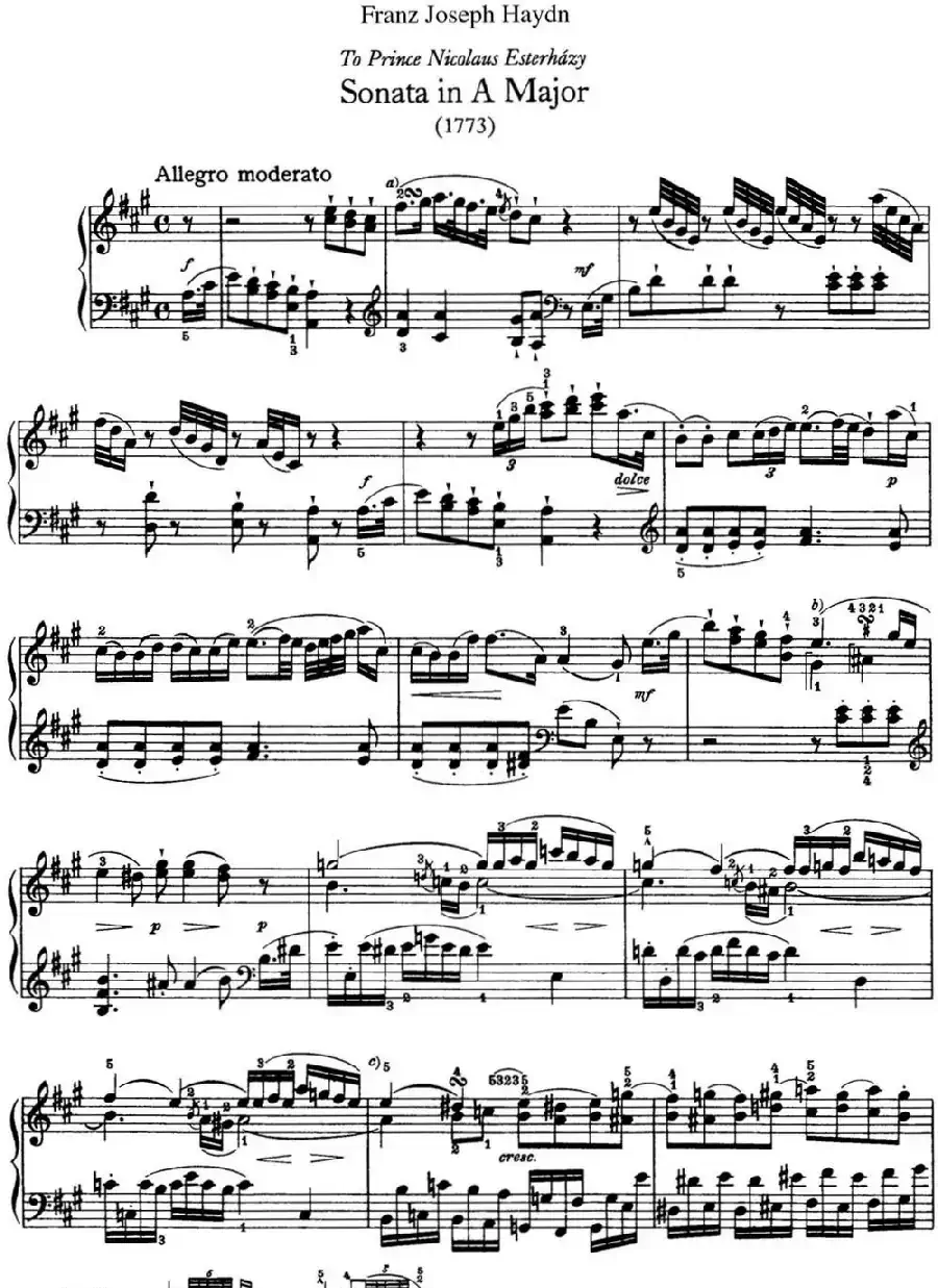 海顿 钢琴奏鸣曲 Hob XVI 26 in A major