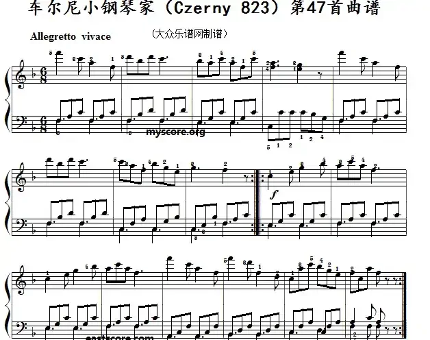 车尔尼《小钢琴家》（Czerny 823）第47首（曲谱及练习提示）