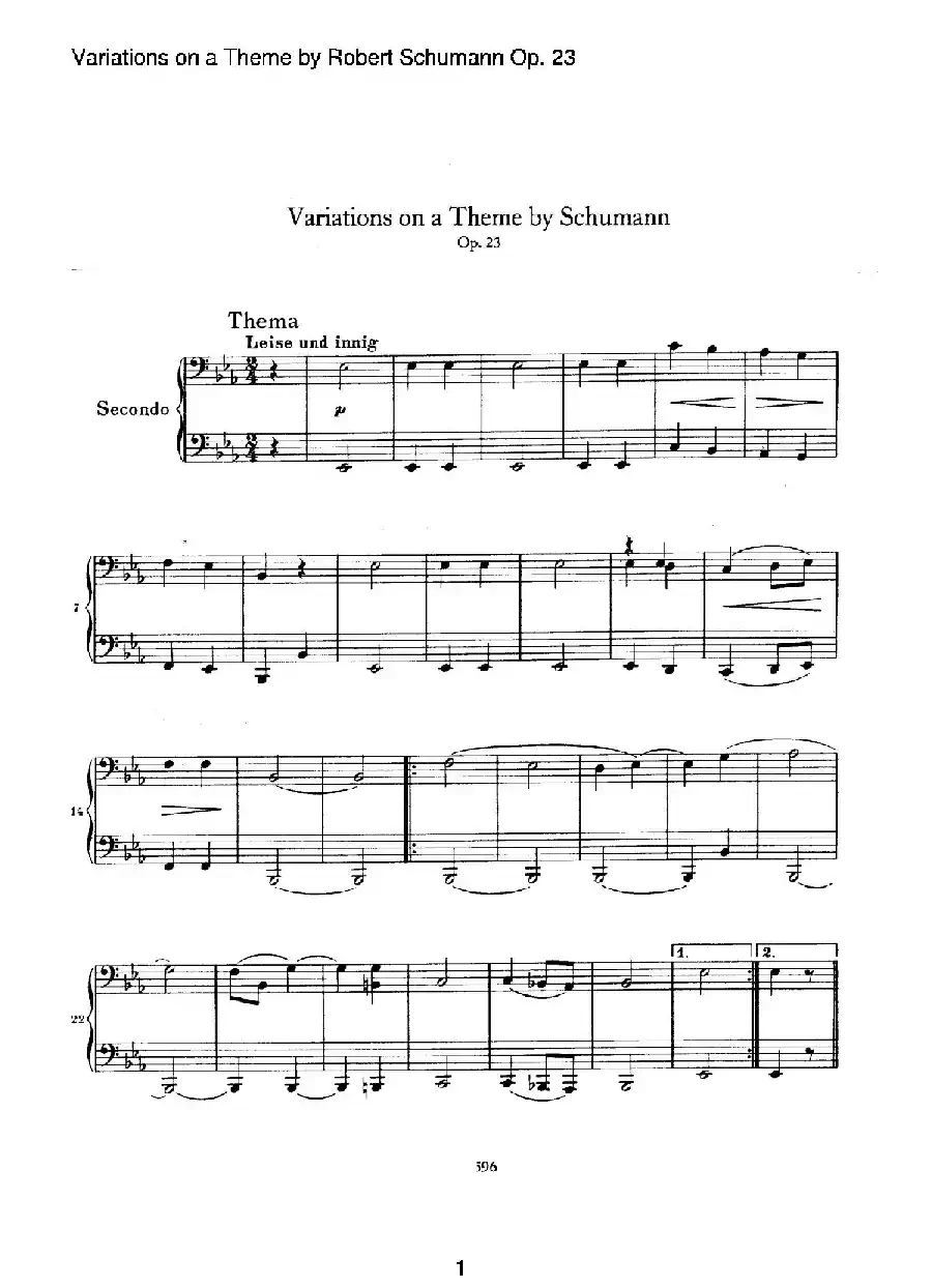 ​Variations on a Theme by Robert Schumann Op.23（舒曼主题变奏曲）（四手联弹）