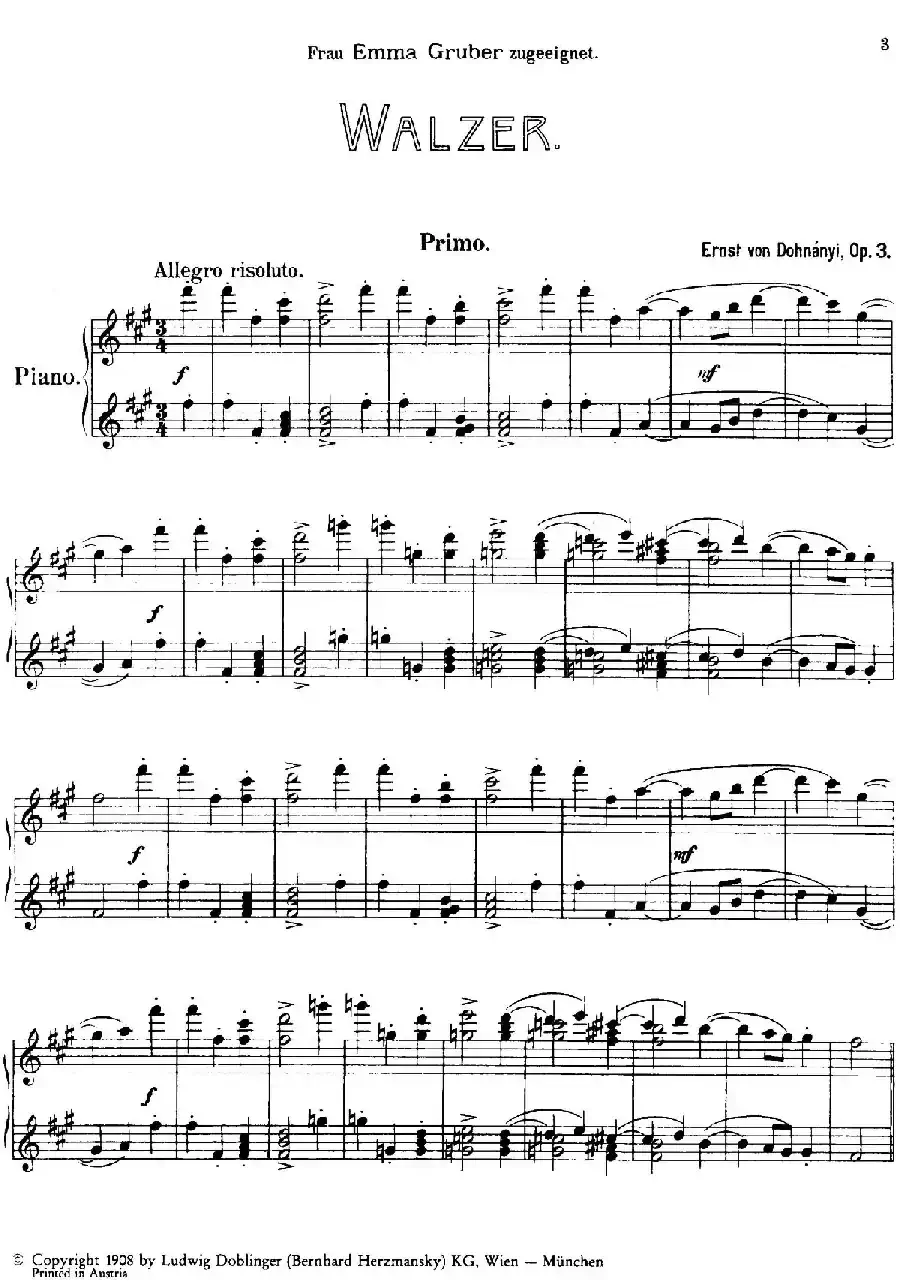 Walzer Op.3 - 4 hands（圆舞曲·四手联弹）