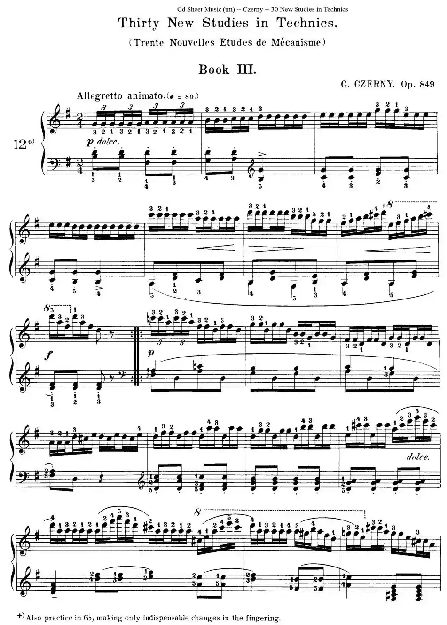 Czerny - 30 New Studies - 12（车尔尼Op849 - 30首练习曲）