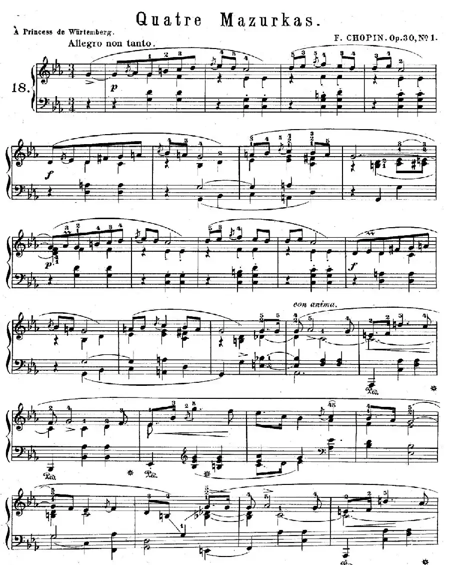 Quatre Mazurkas Op.30（4首玛祖卡舞曲·1）