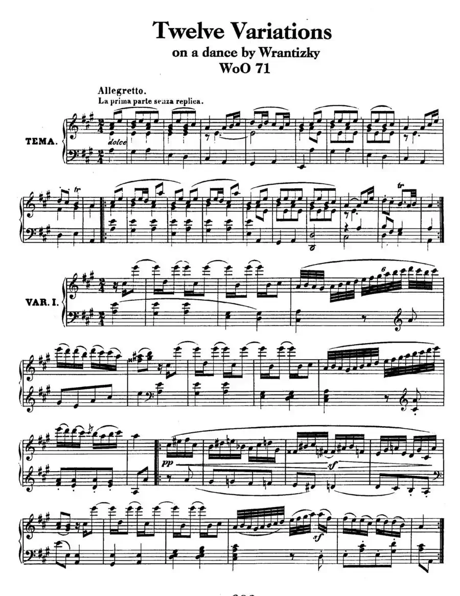 12 Variations on a Dance by Wrantizky WoO 71（伍拉尼茨基舞曲主题变奏曲）