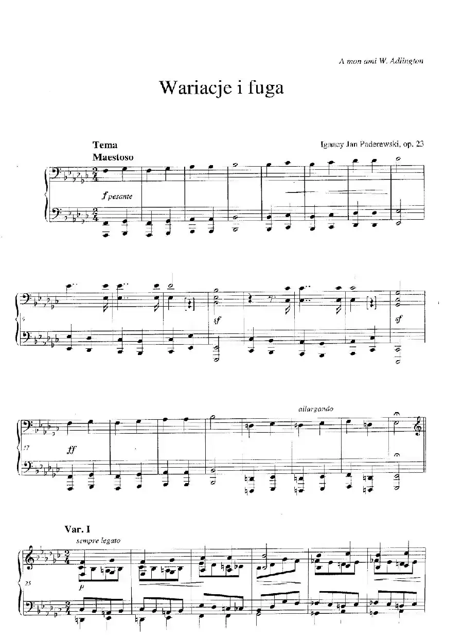 Variations and Fuge in e-flat Minor Op.23（降e小调主题变奏与赋格）