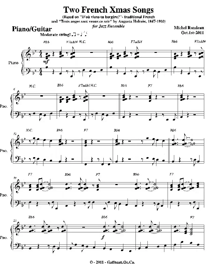 Two French Xmas Songs（钢琴、吉他分谱）