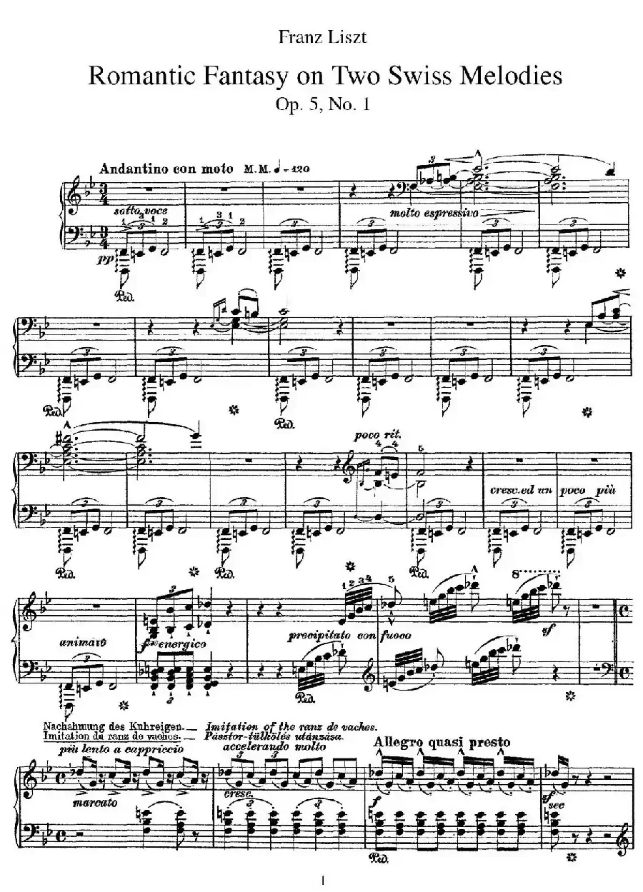 Romantic Fantasy on 2 Swiss Melodies Op.5（浪漫幻想曲）