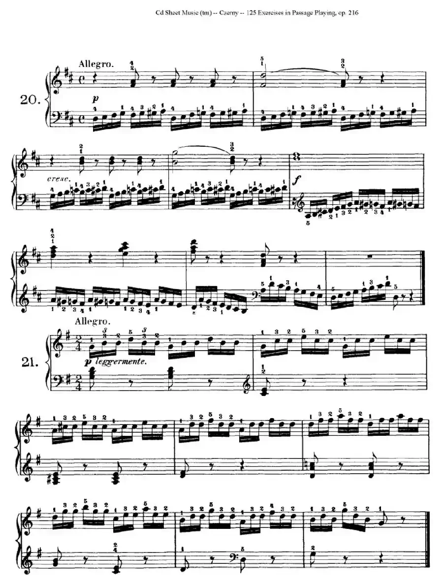 125 Exercises in Passage Playing Op.261（车尔尼125首钢琴短乐句练习曲（1——21））