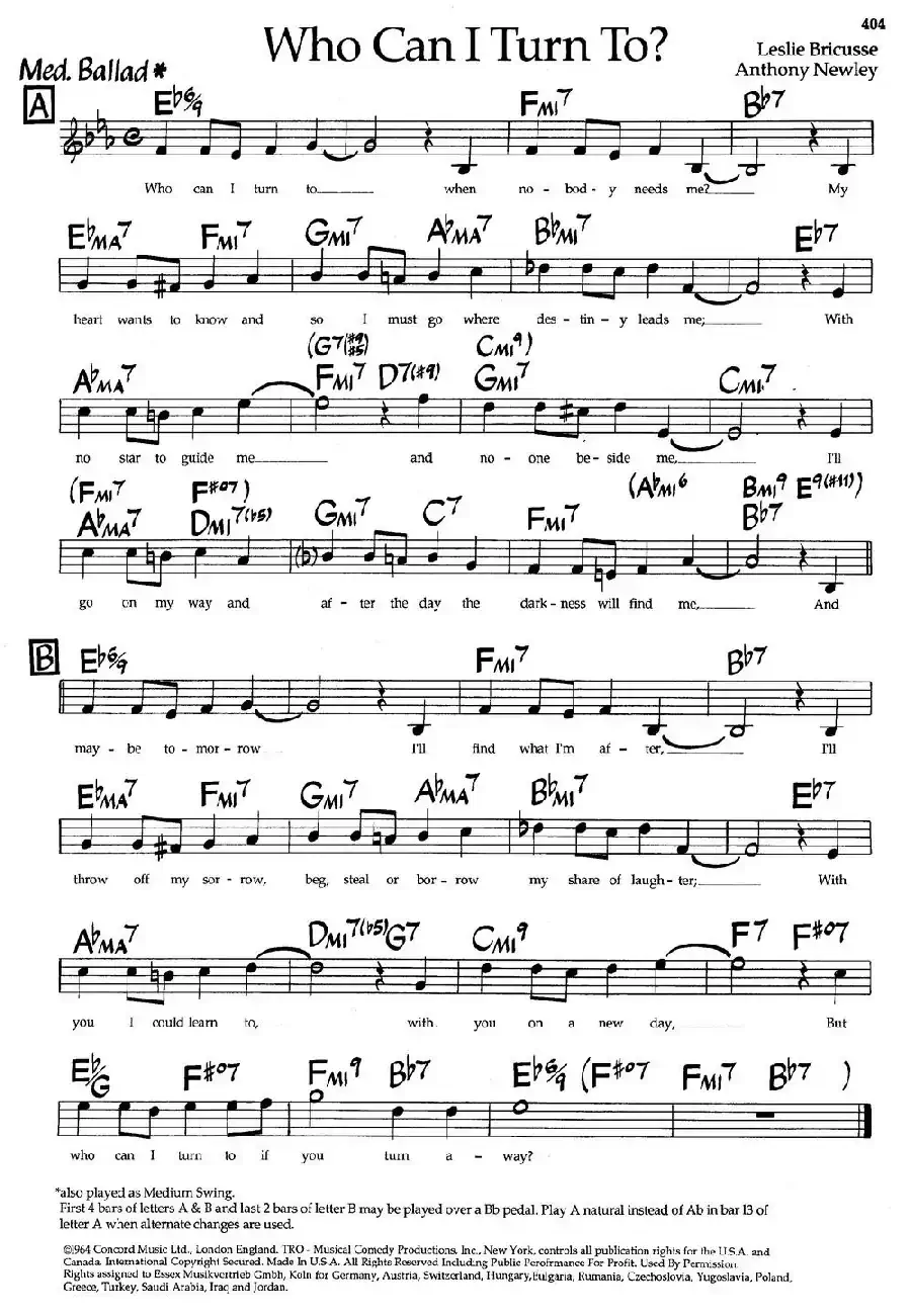 Who can Turn To?（爵士钢琴曲）