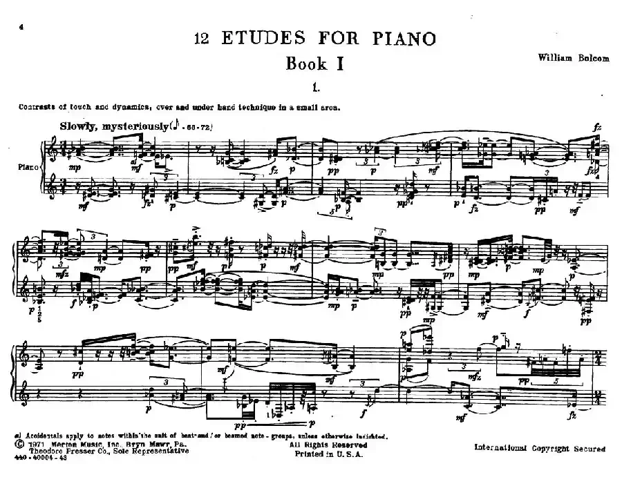 12 Etudes for Piano（博尔科姆12首钢琴练习曲·1）