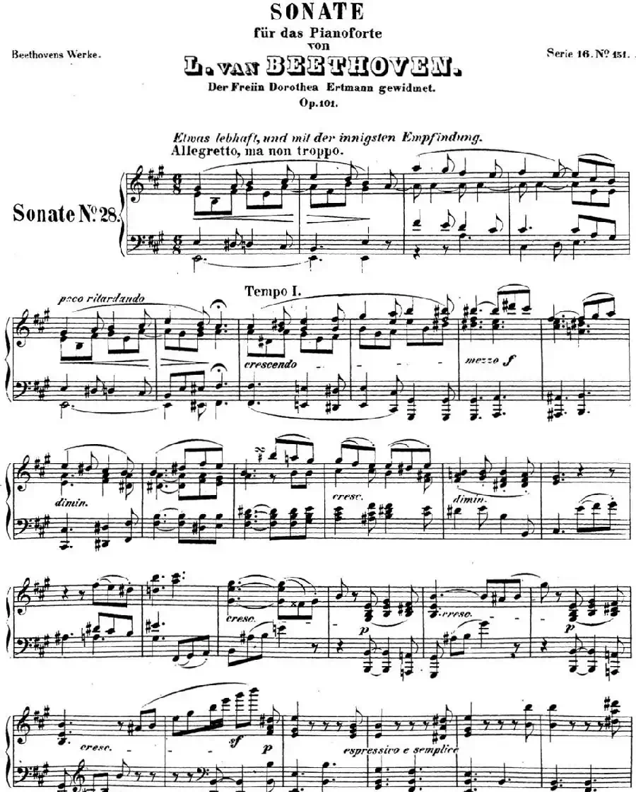 贝多芬钢琴奏鸣曲28 A大调 Op.101 A major