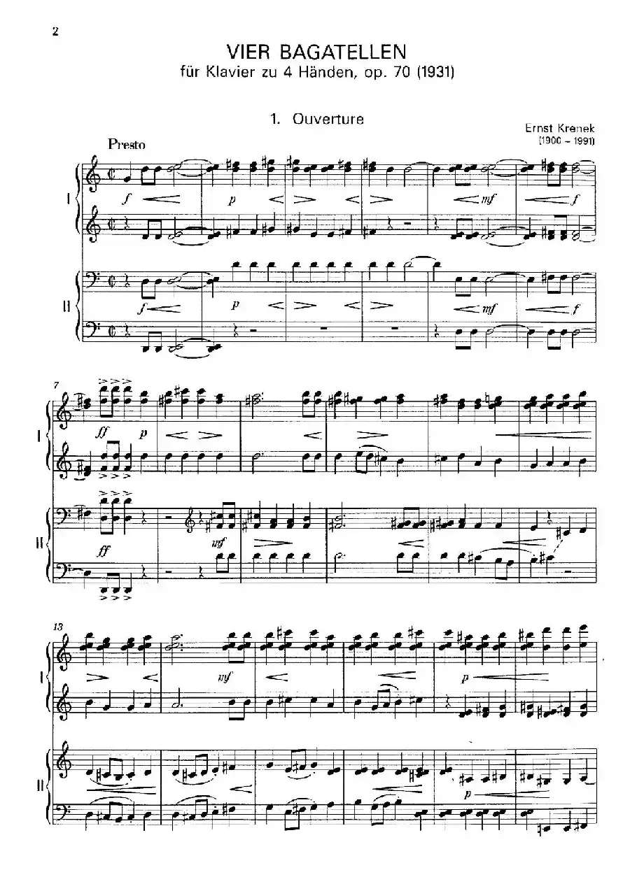 Vier Bagatellen Op.70（4首小品·Ⅰ·四手联弹）