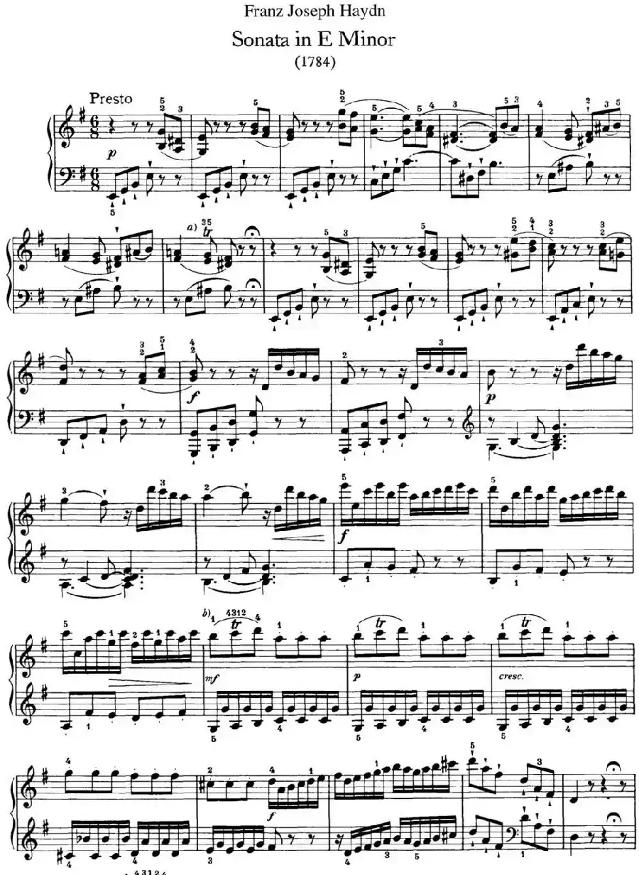 海顿 钢琴奏鸣曲 Hob XVI 34 in E minor