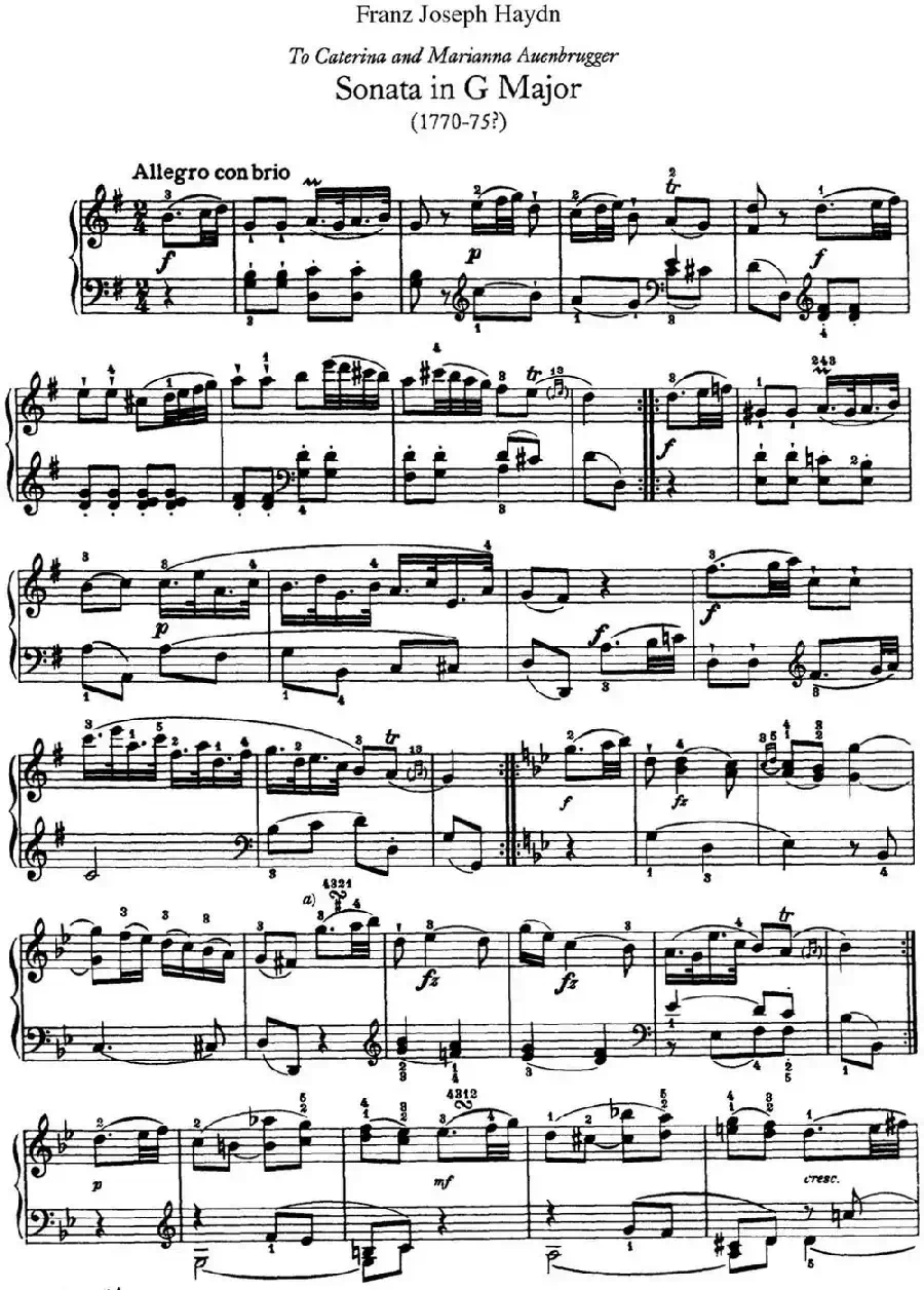 海顿 钢琴奏鸣曲 Hob XVI 39 in G major