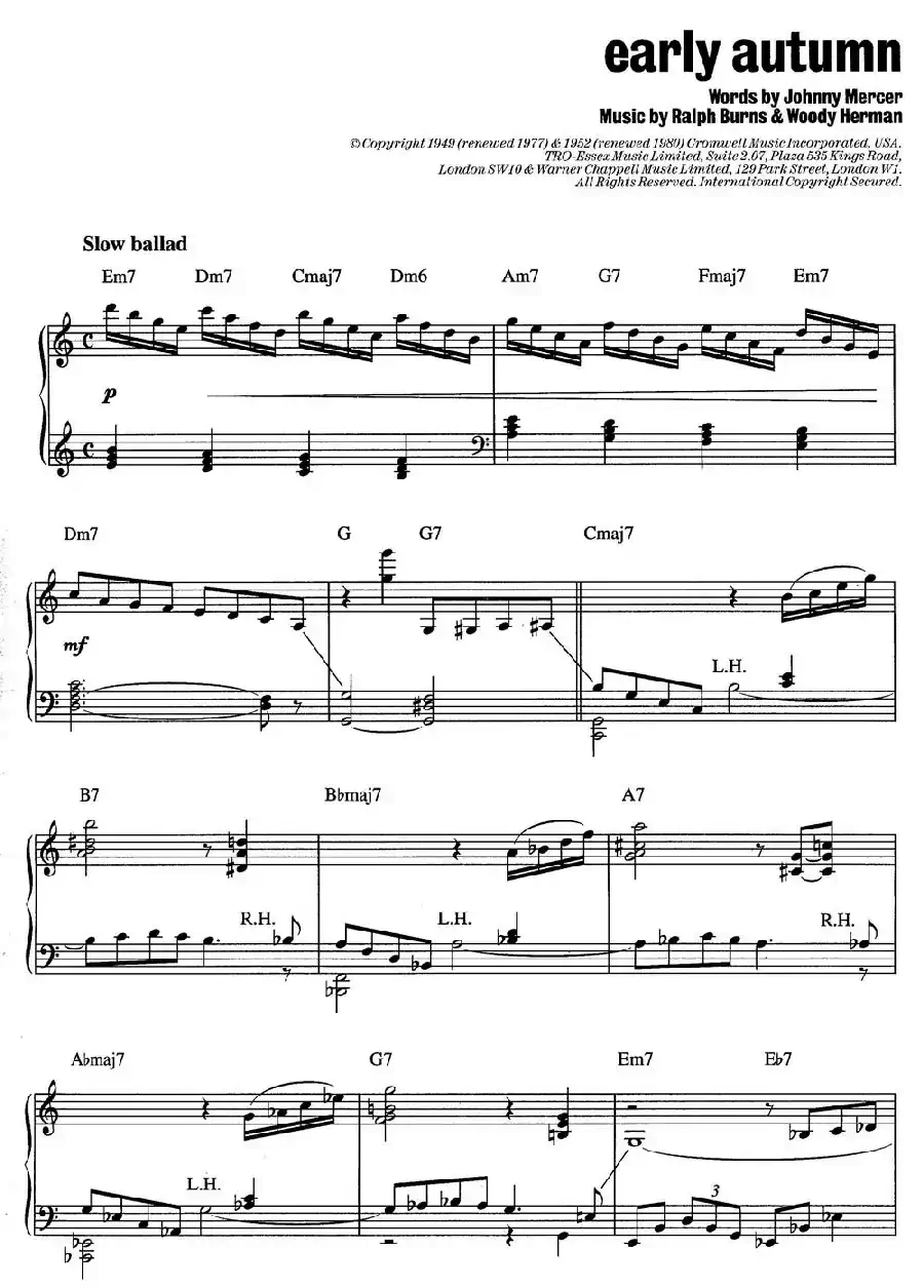 Early Autumn（爵士钢琴酒吧独奏钢琴谱）