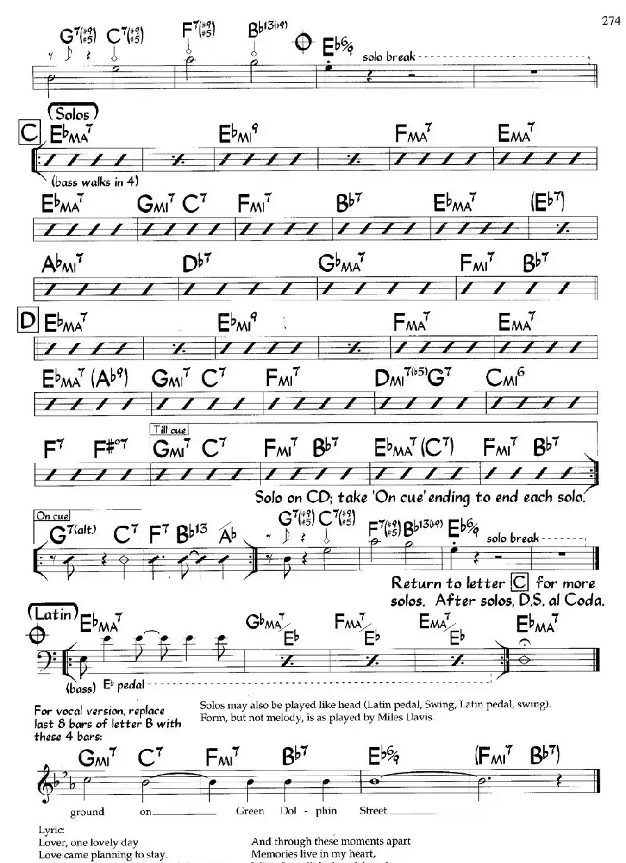 On Green Dolphin Street（爵士钢琴曲）