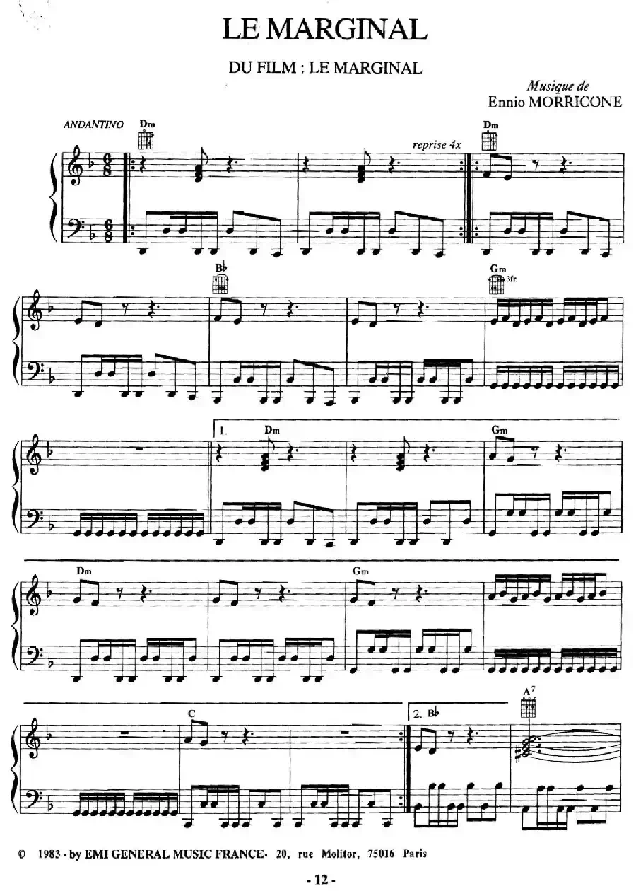 电影配乐大师莫瑞康最佳20首钢琴谱（Best of Ennio Morricone·3）