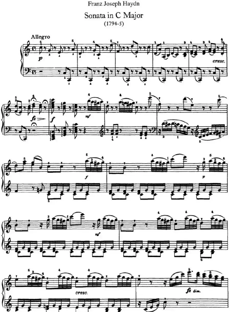 海顿 钢琴奏鸣曲 Hob XVI 50 in C major