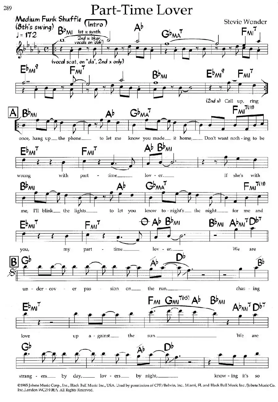 Part-Time Lover(爵士钢琴曲)