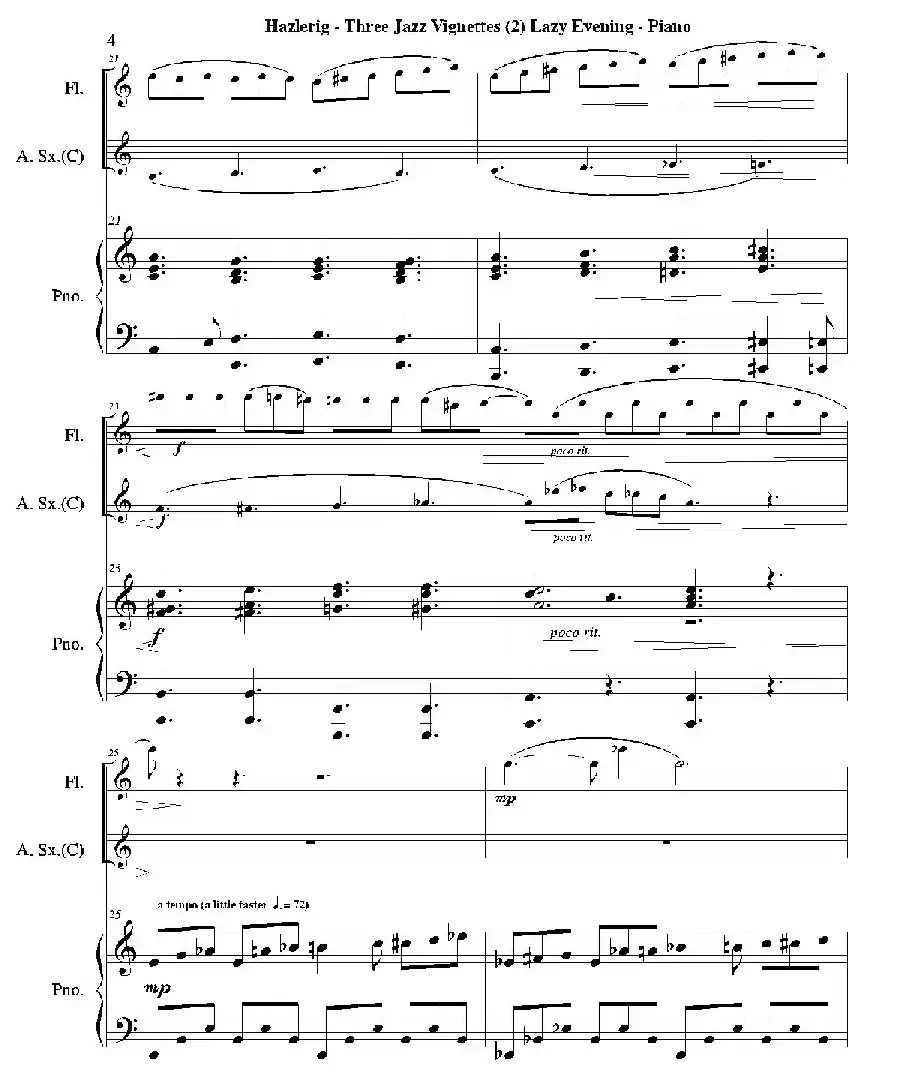 Three jazz vignettes（第二乐章）（三重奏钢琴分谱）