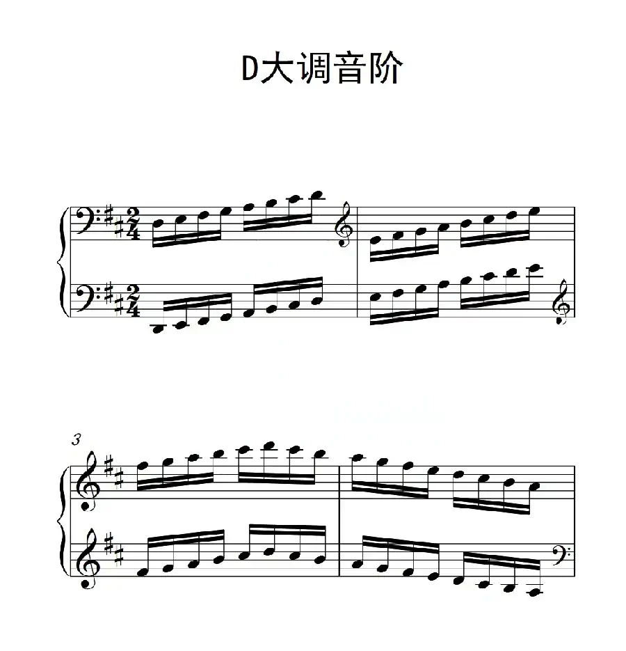 第三级 D大调音阶（中国音乐学院钢琴考级作品1~6级）
