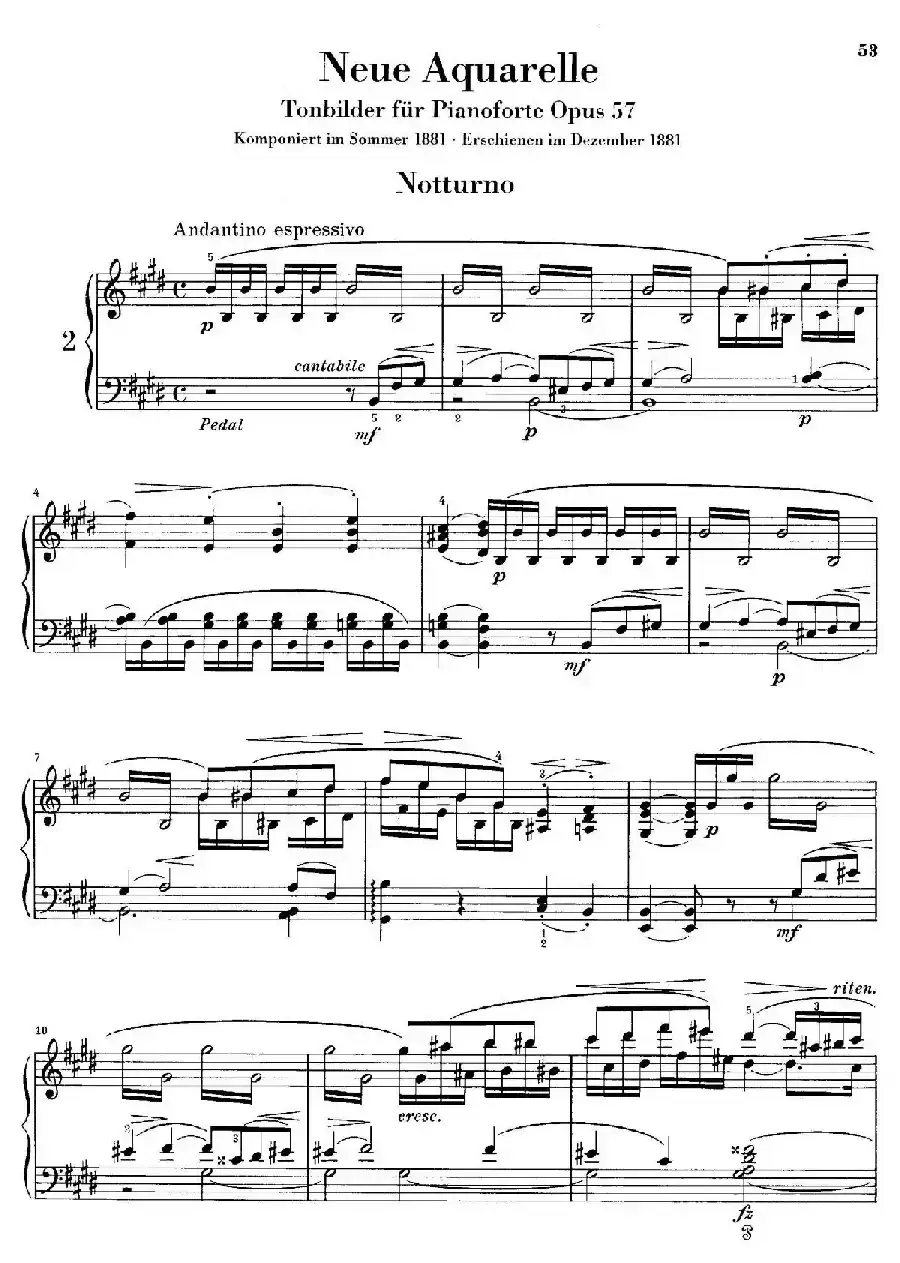 Neue Aquarelle Op.57（新水彩画·2. 夜曲）