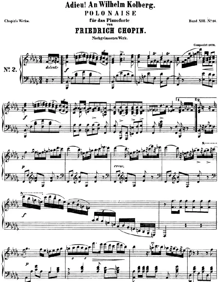 肖邦 波兰舞曲 Op.posth.P.1 No.5 降B大调