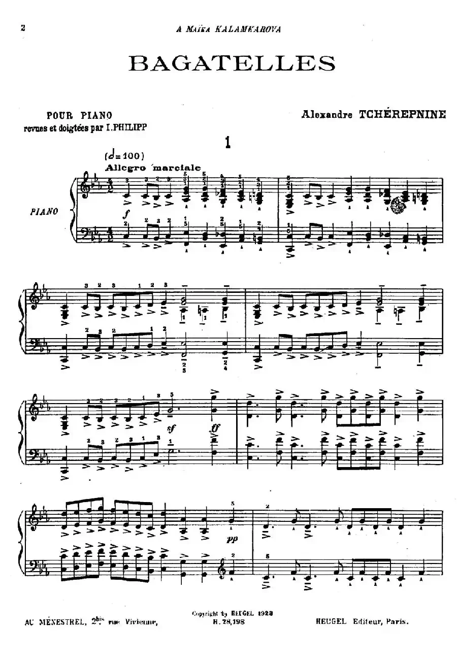 Tcherepnin - 10 Bagatelles Op.5（齐尔品-10首小品·1）