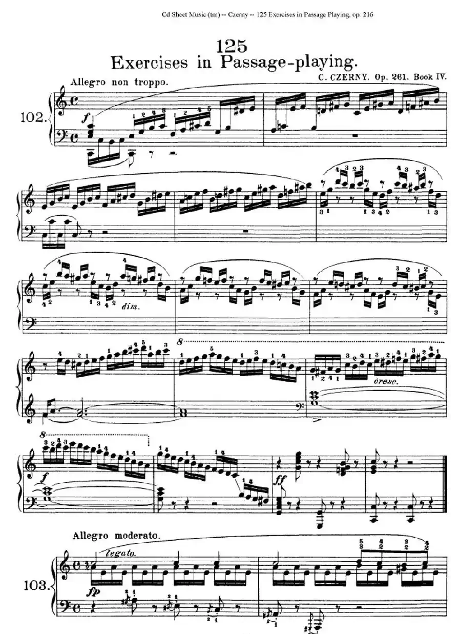 125 Exercises in Passage Playing Op.261（车尔尼125首钢琴短乐句练习曲（95——111））