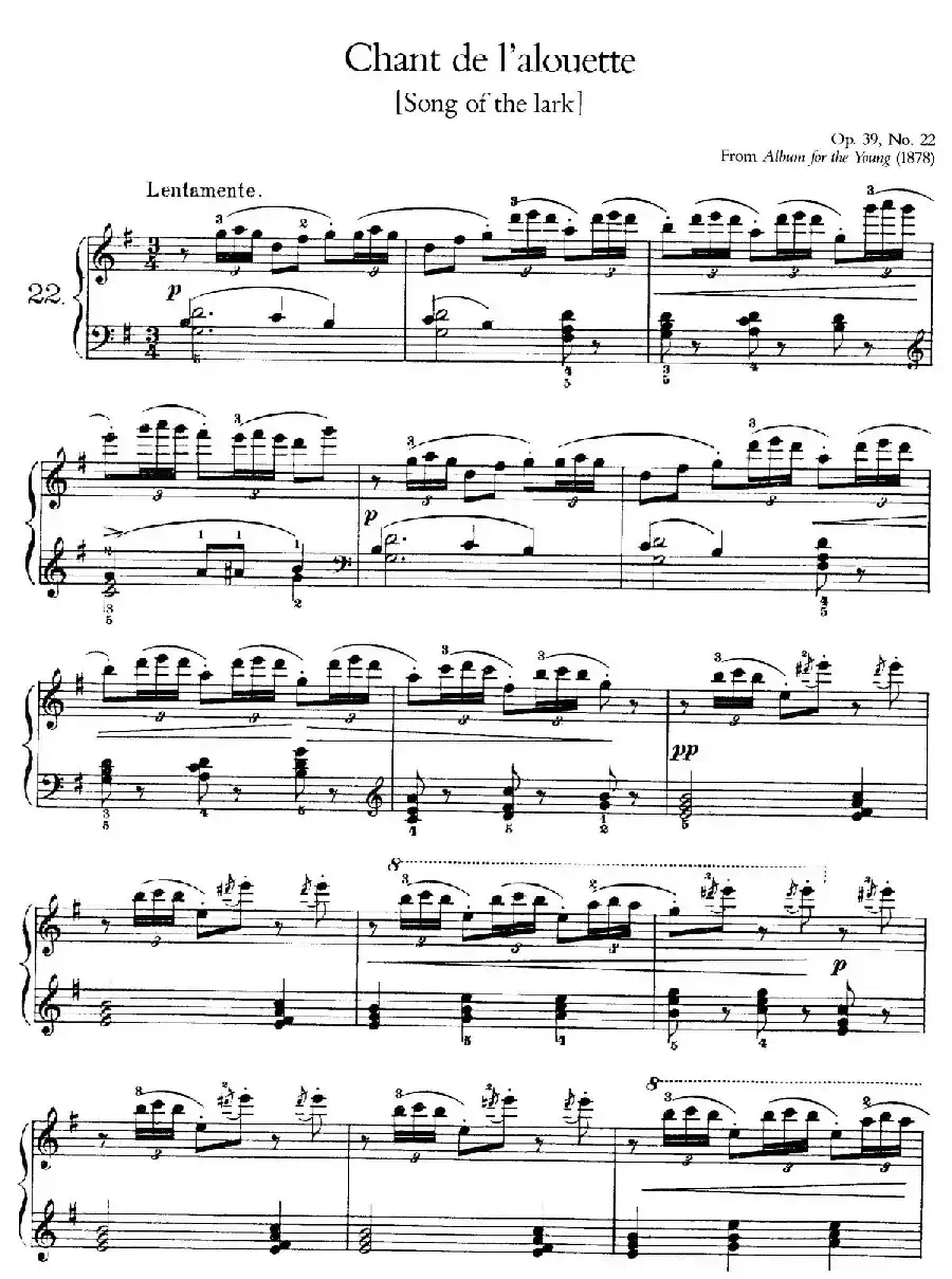 Album for the Young Op.39（儿童钢琴曲集）（22. 云雀之歌 Song of the Lark）
