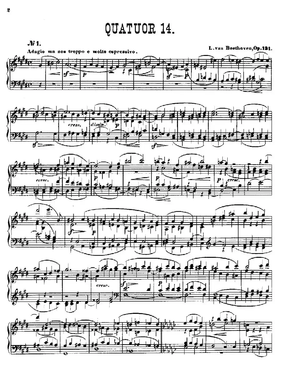 Quartet No.14（升c小调第十四弦乐四重奏钢琴版）