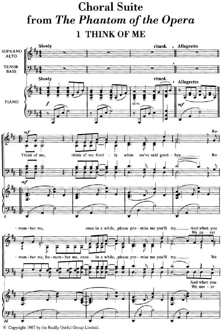 Choral Suite from The Phantom of the Opera（1 THINK OF ME、四重奏）