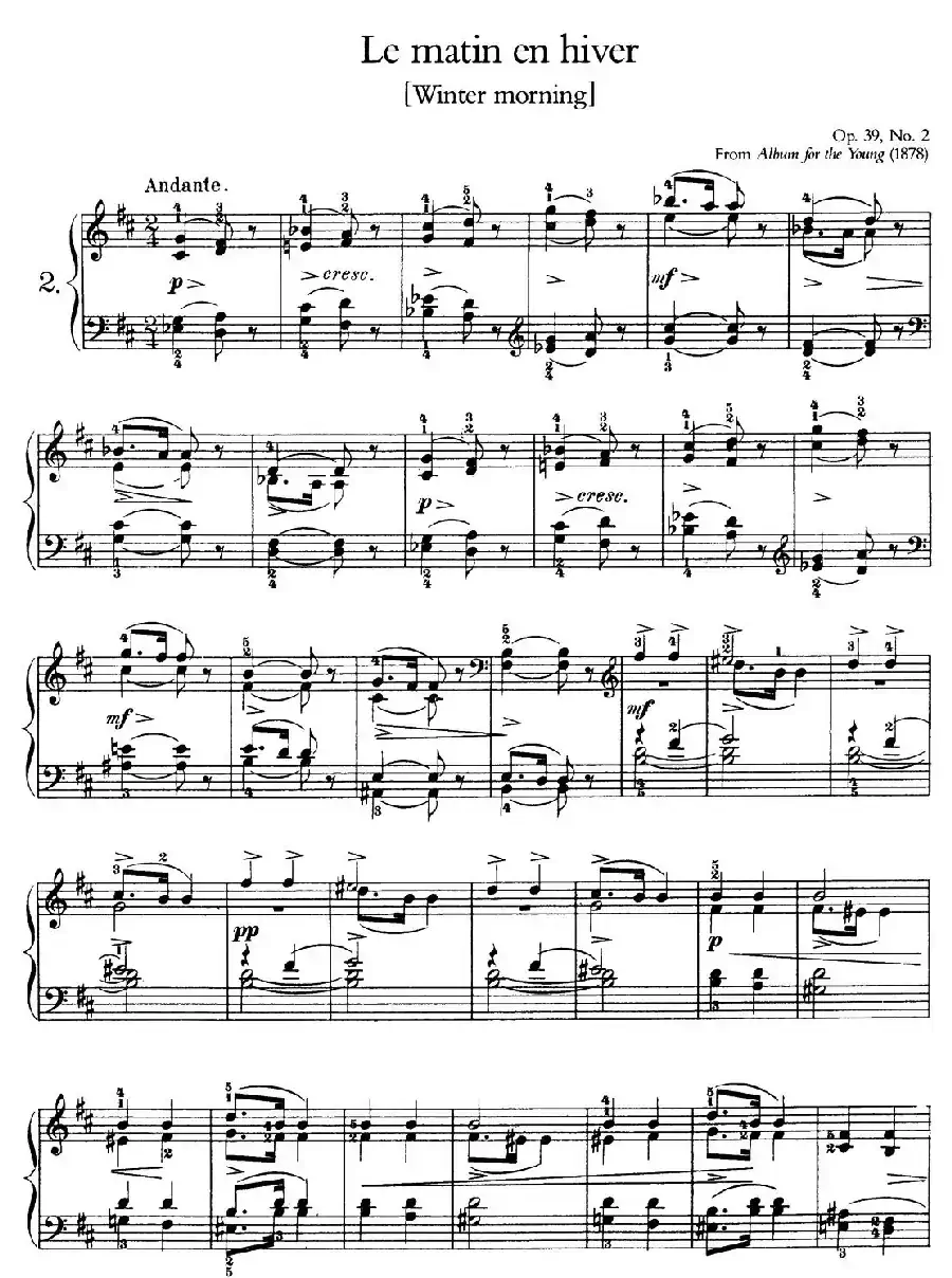 Album for the Young Op.39（儿童钢琴曲集）（2. 一个冬天的清晨 A Winter Morning）