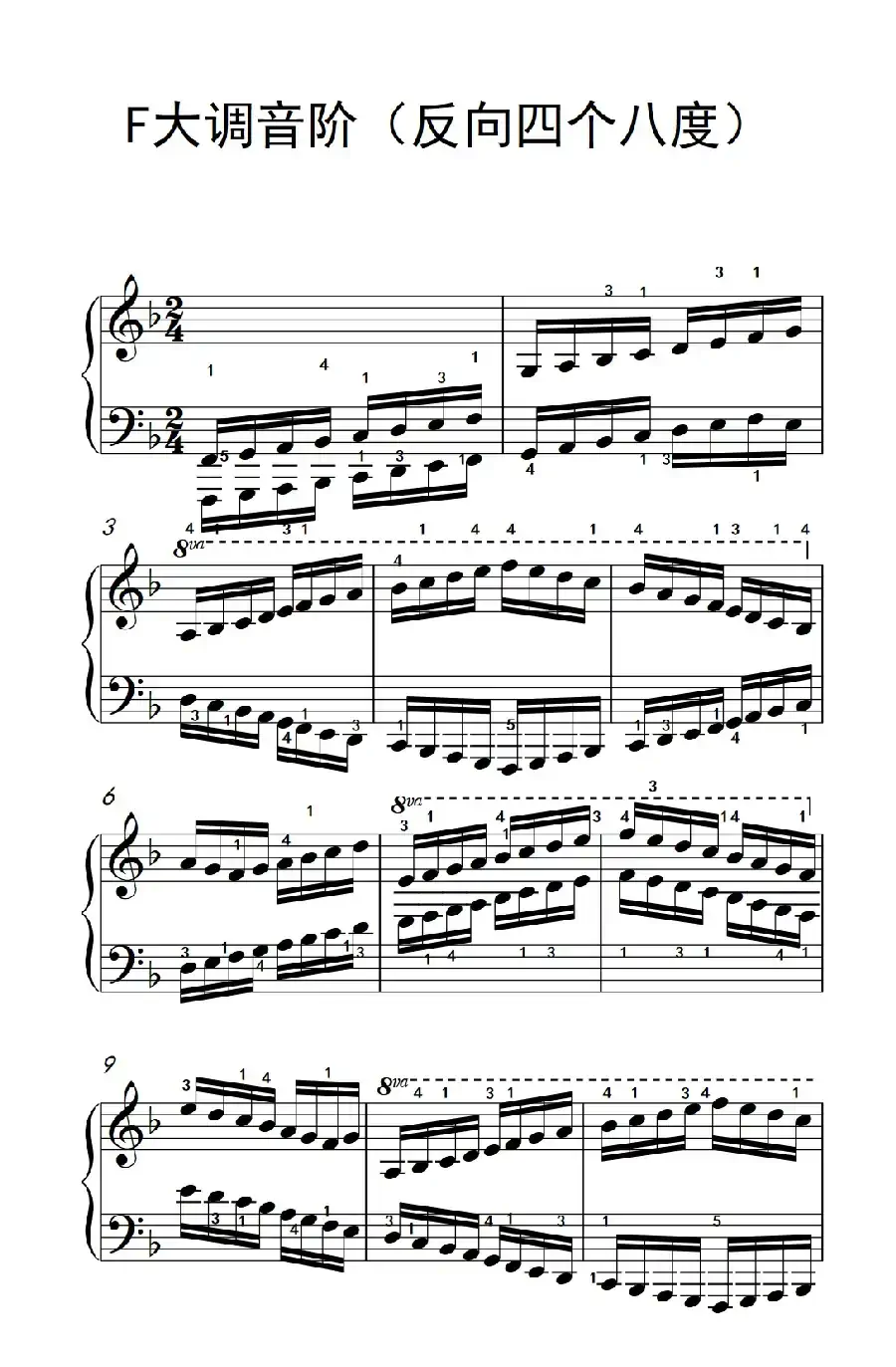 F大调音阶（反向四个八度）（儿童钢琴练习曲）