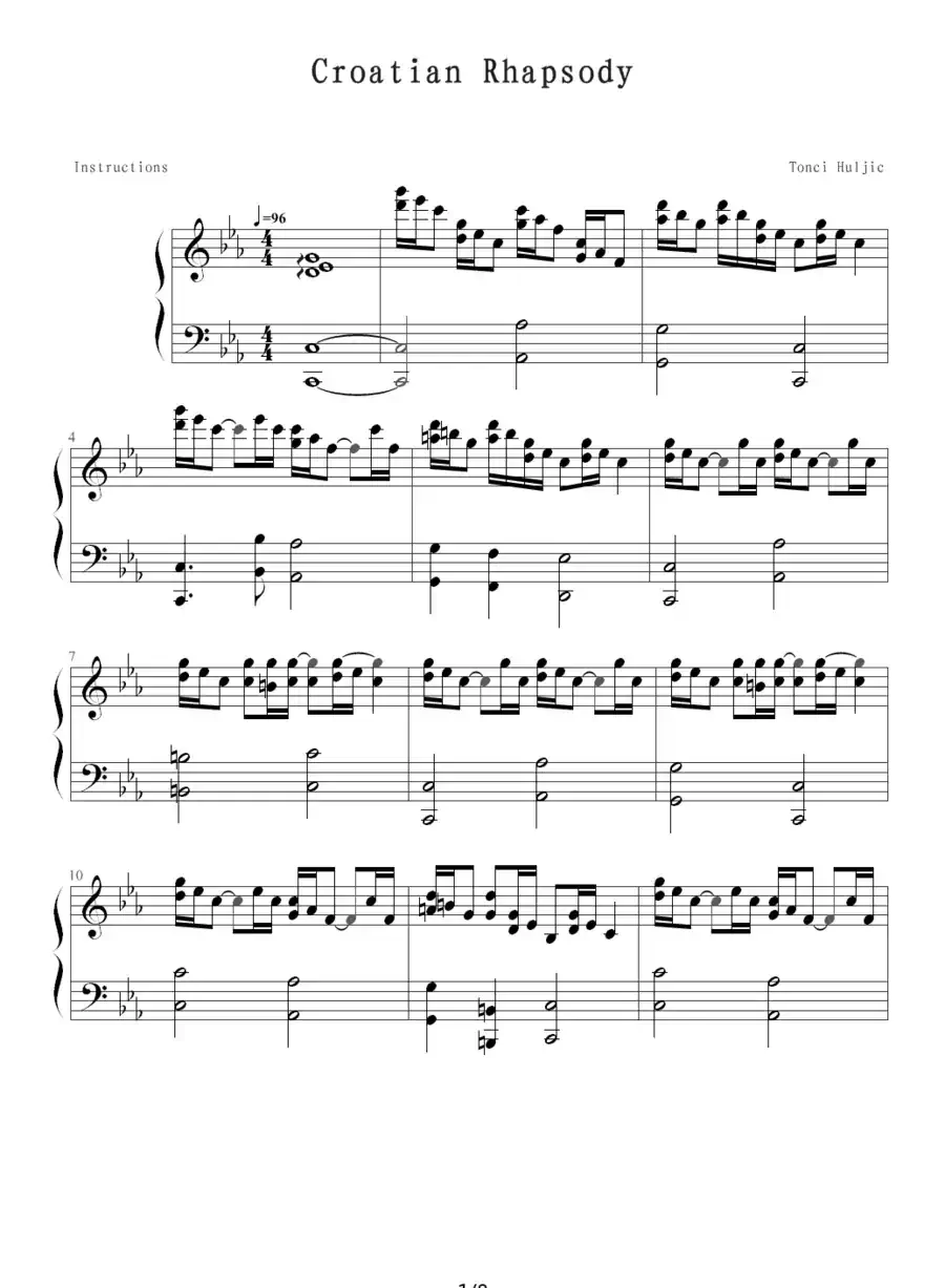 克罗地亚狂想曲(Tonci Huljie 制谱版)