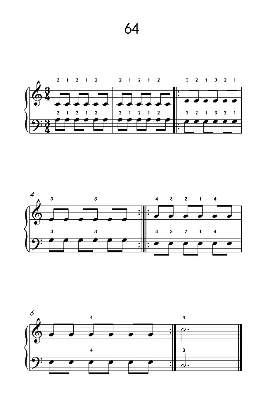 增强手腕及手指弹性的轮指练习 64(儿童钢琴手指练习 2)