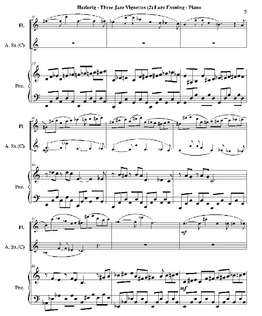 Three jazz vignettes（第二乐章）（三重奏钢琴分谱）