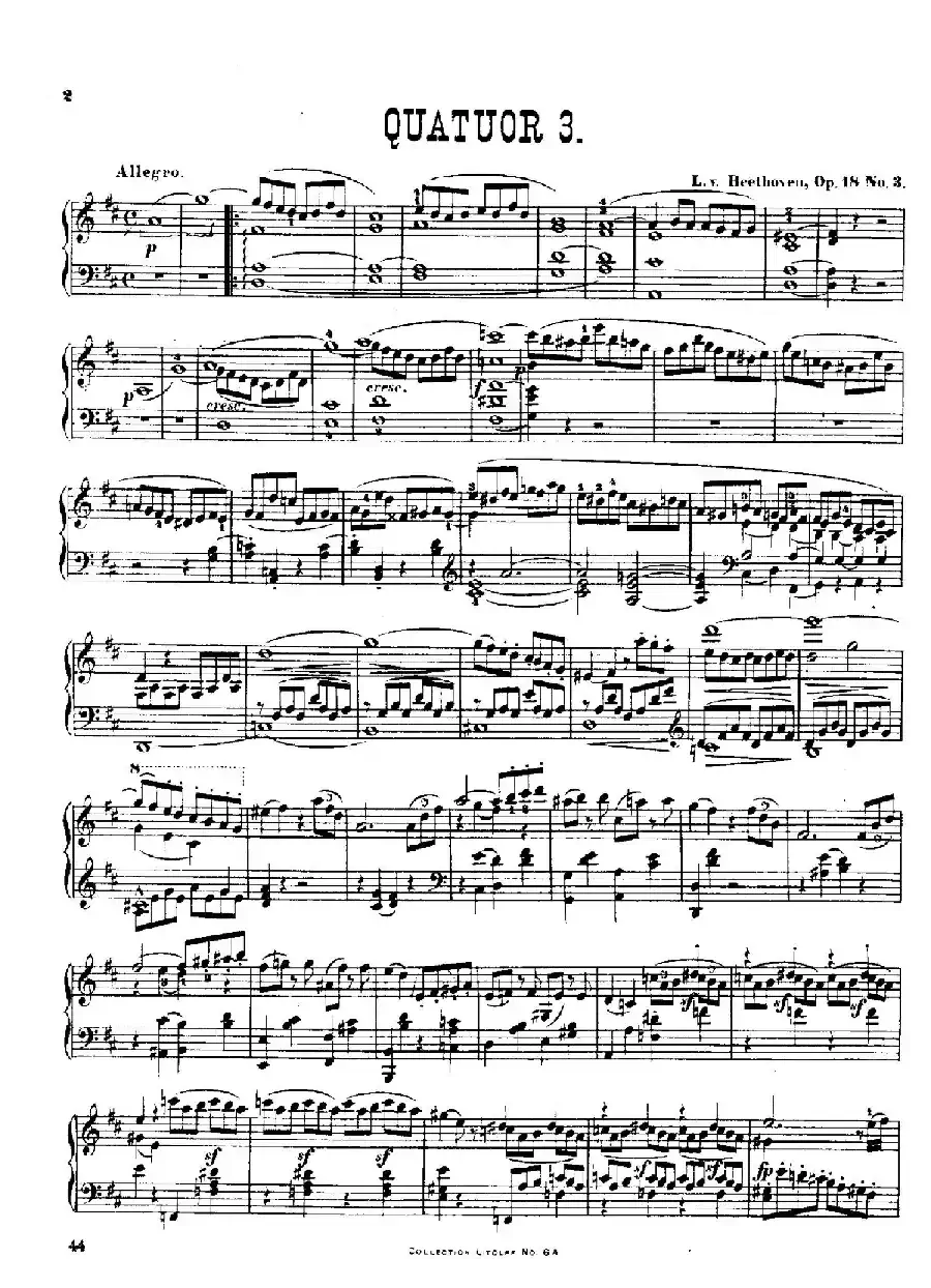 String Quartet No.3 in D Major Op.18-3（D大调第三弦乐四重奏·钢琴独奏版）